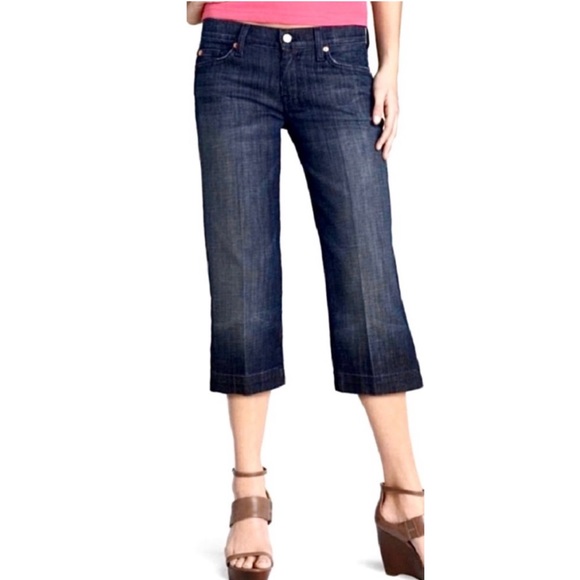 7FAM Dojo Crop Flare Dark Wash Denim Jeans Size 25 - Picture 2 of 4